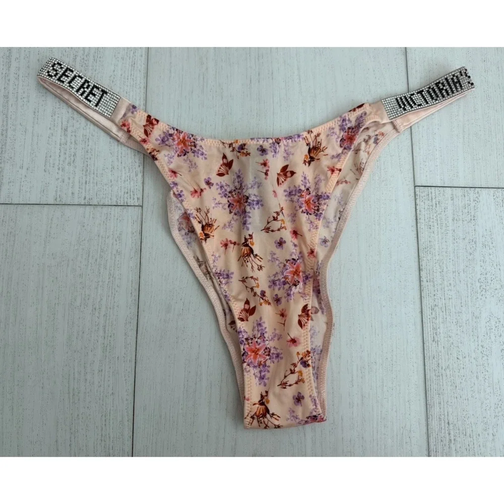 NWT Victoria's Secret Very Sexy Shine Strap Brazilian Panty‎ Sz L Pink Floral